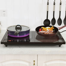 Load image into Gallery viewer, Double Plaque de Cuisson Electrique en Vitrocéramique 1800W+1800W 2 Zones 8 Niveaux de Température/Puissance Variables Noir -