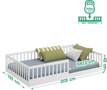 Load image into Gallery viewer, CADANI Timi 2en1 Lit au Sol 120x200 cm Lit Enfant Montessori avec Barrière de Sécurité et Sommier à Lattes, Bois Massif Pin, Blanc, 3 Variantes de Construction, Transformable