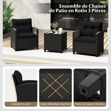 Load image into Gallery viewer, Ensemble de Meubles 3 Pices de Patio en Rotin Charge 180KG Salon de Jardin 2 Fauteuils Table Basse avec Plateau Noir/Beige/Blanc -