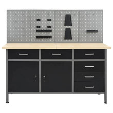 Load image into Gallery viewer, Etabli avec 4 panneaux muraux table de travail poste de travail stockage rangement d'outils 160 cm garage atelier pieds rglables en hauteur 02_0003666 -