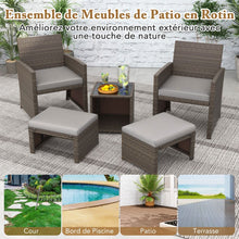 Load image into Gallery viewer, Ensemble Meuble de Salon 5PCS Salon de Jardin en Rotin PE avec Coussin pour Balcon Piscine Terrasse Gris/Blanc -