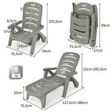 Load image into Gallery viewer, Chaise Longue Pliable Dossier Inclinable  5 Positions avec Roues Intgres pour Terrasse Jardin Piscine 150 kg Gris/Blanc/Bleu -