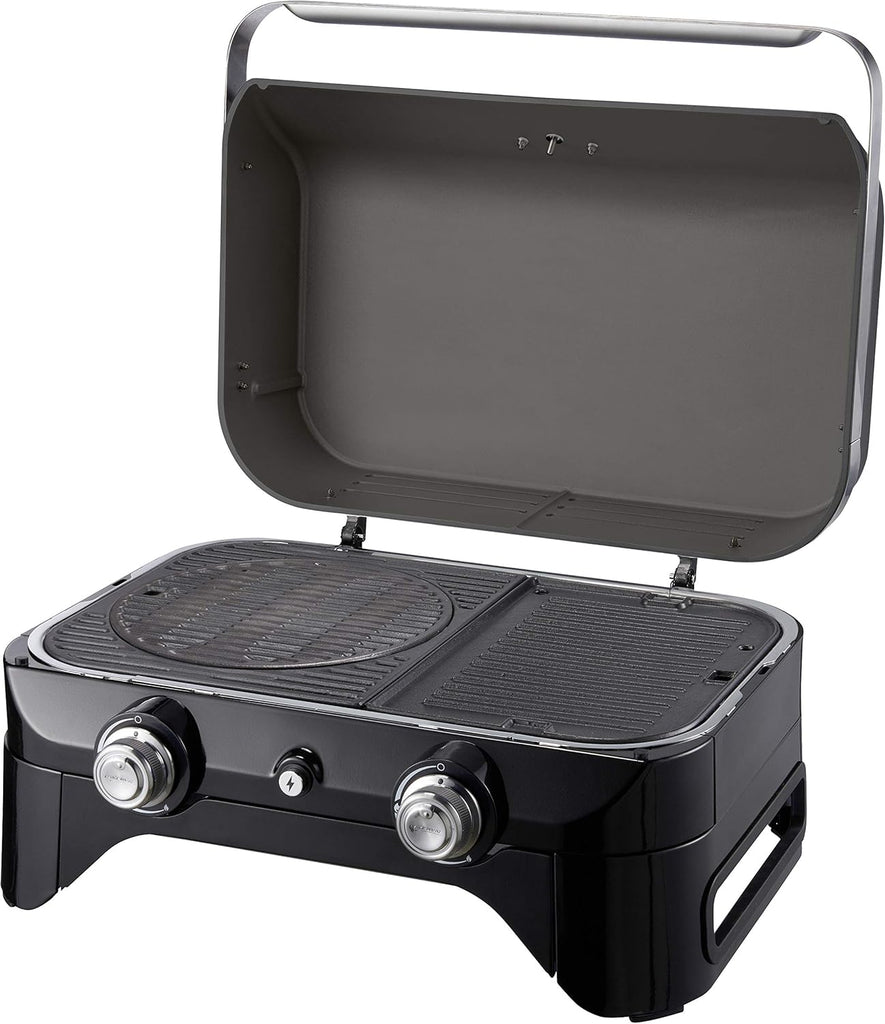 Attitude2go,Barbecue de Table à Faible fumée,BBQ Portable,à Couvercle,thermomètre,et Grille en Fonte,Alimentation : Cartouche de gaz CV 470 Plus,Gris