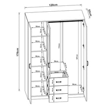Load image into Gallery viewer, Armoire de chambre garde-robe moderne meuble de rangement intemporel 5 tagres 3 tiroirs + miroir MDF 176 x 120 x 52 cm effet ch锚ne sonoma 03_0006369