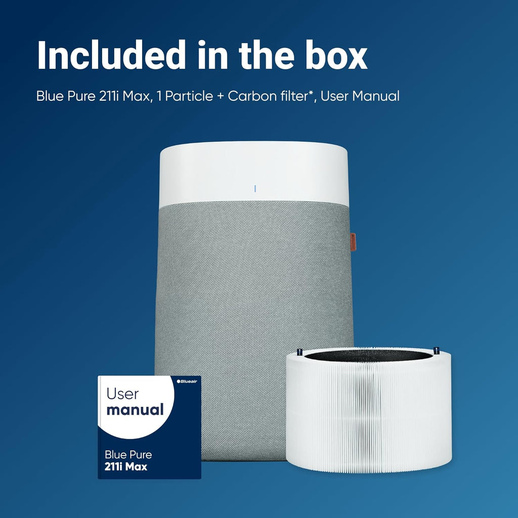 Blueair - Blue Pure 211i Max Purificateur d'air pour grandes pièces jusqu'à 141 m² – Intelligent, silencieux, technologie HEPASilent, élimine les allergènes, les poils d'animaux, la fumée