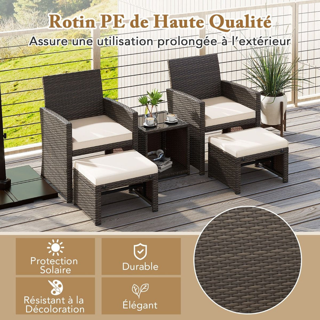 Ensemble Meuble de Salon 5PCS Salon de Jardin en Rotin PE avec Coussin pour Balcon Piscine Terrasse Gris/Blanc -