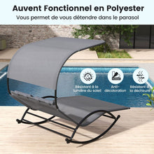 Load image into Gallery viewer, Chaise Longue Double Chaise à Bascule pour 2 Personnes 2 Appui-Têtes Amovibles Cadre en Métal Robuste Lit de Repos Ergonomique 2 Places Gris/Noir/Beige -
