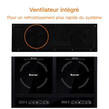 Load image into Gallery viewer, Double Plaque de Cuisson Electrique en Vitrocéramique 1800W+1800W 2 Zones 8 Niveaux de Température/Puissance Variables Noir -