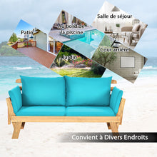 Load image into Gallery viewer, Chaise Longue Convertible avec Coussin Canapé de Jardin 2 en 1 en Bois d’Acacia avec Accoudoir Réglable pour Patio Piscine Jardin Blanc/Gris/Bleu/Rouge -