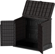 Load image into Gallery viewer, Duramax StoreAway 1200L Plastic Garden Shed/ Flat Lid,Outdoor Storage Shed,Wheelie Bin Hideaways,Wheelie bin box,Durable Construction,Ideal for Bikes,BBQs &amp; 2x 240L Bins,145x85x125 cm,Brown
