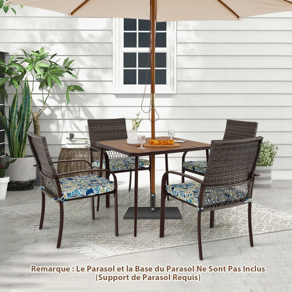 Ensemble de Meubles de Patio 5 Pices Salon de Jardin 4 Fauteuils en Rotin avec Coussins et Table Carre avec Trou pour Parasol -