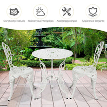 Load image into Gallery viewer, Ensemble Table et 2 Chaises pour Jardin en Aluminium en Forme de Rose Blanc Résistant aux Intempéries -