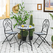 Load image into Gallery viewer, Ensemble Table et 2 Chaises Pliantes de Bistrot 2 Personnes Design Carreaux de Mosaïque Collés sur du Ciment pour Terrasse -