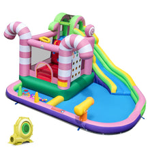 Load image into Gallery viewer, 9 en 1 Château Gonflable en Forme Bonbons avec Toboggan Maison de Saut Gonflable avec Pistolet à Eau Charge 90kg pour 2 Enfants de 3-10 Ans -