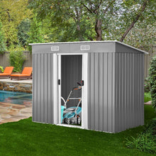 Load image into Gallery viewer, Abri de Jardin à l'Extérieur en Acier Galvanisé avec 2 Portes,4 Bouches d'Aération pour Stocker Outils 238 x 131 x 181CM Gris+Blanc -