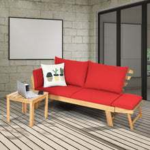 Load image into Gallery viewer, Chaise Longue Convertible avec Coussin Canapé de Jardin 2 en 1 en Bois d’Acacia avec Accoudoir Réglable pour Patio Piscine Jardin Blanc/Gris/Bleu/Rouge -