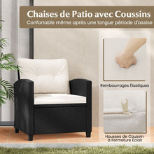 Load image into Gallery viewer, Ensemble de Meubles 3 Pièces de Patio en Rotin Charge 180KG Salon de Jardin 2 Fauteuils Table Basse avec Plateau Noir/Beige/Blanc -