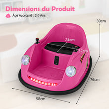 Load image into Gallery viewer, Auto-tamponneuse Electrique 12V pour Enfants Alimentée par Batterie Télécommande Lumières LED Musique pour les 2-5 Ans Rose/Rouge/Bleu -