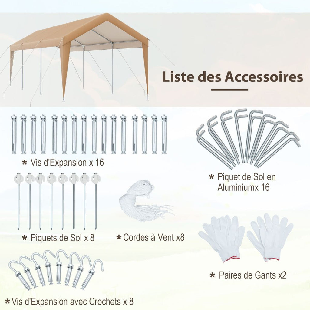 Abri de Voiture 301 x 600 cm Cadre en Métal Galvanisé Tente de Garage Portable avec Bâche Toutes Saisons Tente de Voiture pour Camions Bateaux -