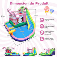 Load image into Gallery viewer, 9 en 1 Ch芒teau Gonflable en Forme Bonbons avec Toboggan Maison de Saut Gonflable avec Pistolet  Eau Charge 90kg pour 2 Enfants de 3-10 Ans -