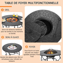 Load image into Gallery viewer, Brasero Extérieur pour Jardin 80 x 80 x 70 cm Foyer rond 4 en 1 avec Brasero Grille de Cuisson Grille en Bois -