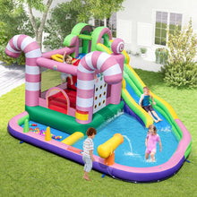 Load image into Gallery viewer, 9 en 1 Ch芒teau Gonflable en Forme Bonbons avec Toboggan Maison de Saut Gonflable avec Pistolet  Eau Charge 90kg pour 2 Enfants de 3-10 Ans -