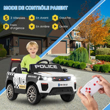 Load image into Gallery viewer, Voiture de Police Electrique Alimentée par Batterie 12 V/7 A Télécommande Connexion Sans Fil Musique Klaxon Sirène Lumières LED Blanc -
