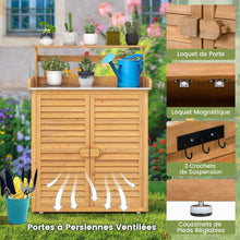 Load image into Gallery viewer, Banc d'Empotage d'Extérieur Table de Jardinage avec Comptoir en Métal Galvanisé 3 Crochets de Suspension Etagères Amovibles Naturel -
