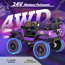 Load image into Gallery viewer, Voiture lectrique 24v pour Enfants 2 Places Tlcommande Musique Histoire Klaxon Usb Fonction de Dmarrage Lent Suspensions  Ressort Blanc/Noir/Rose/Violet -