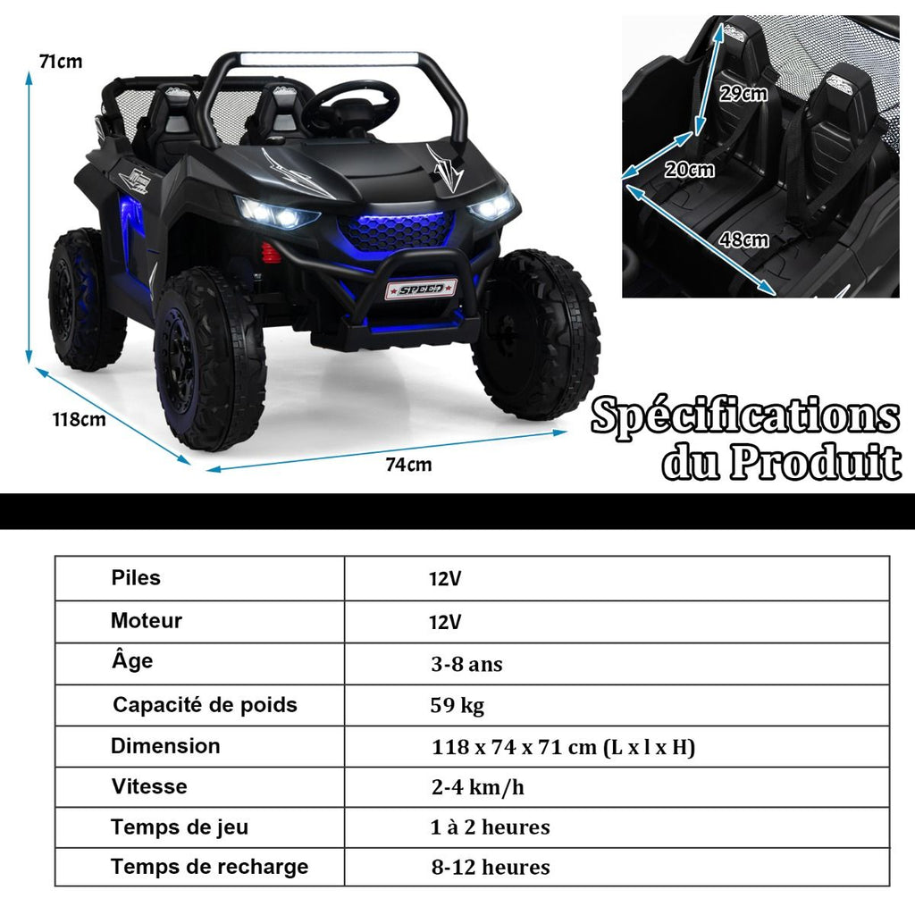 Voiture lectrique Enfant 12 V Tlcommande pour 3-8 Ans 2 Vitesses Ressort de Suspension Charge 59KG 118x74x71CM Noir/Rose/Rouge -