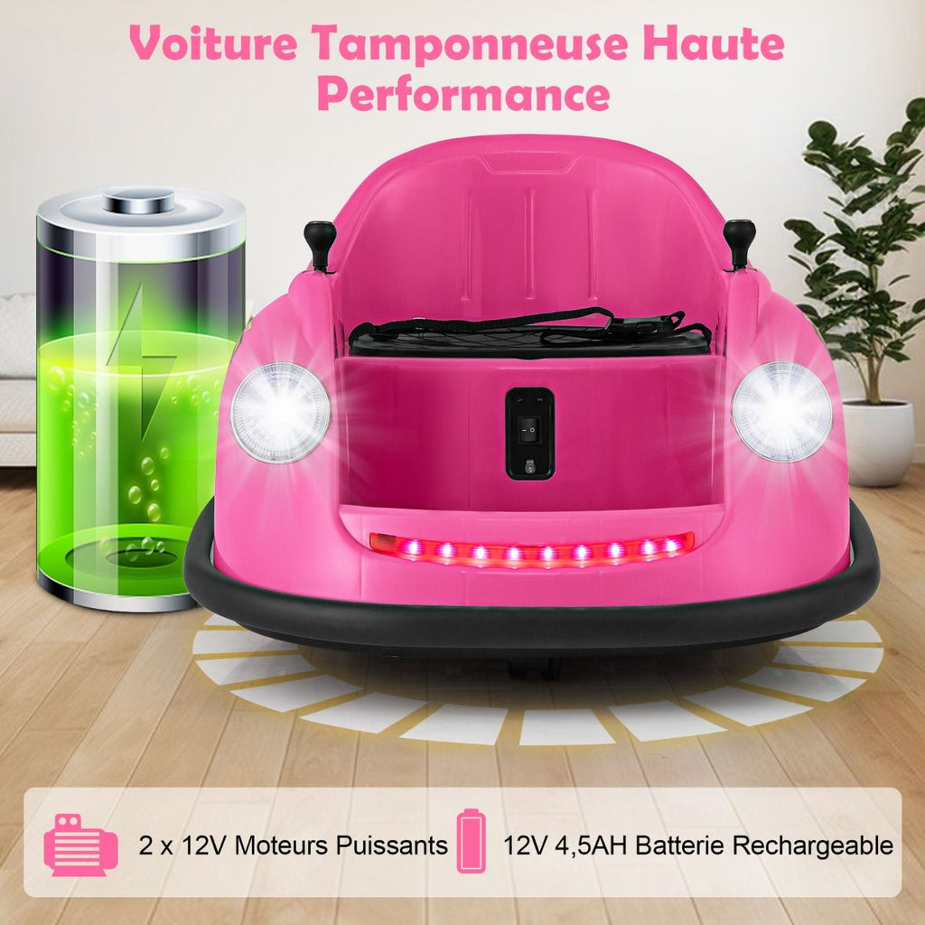 Auto-tamponneuse Electrique 12V pour Enfants Alimente par Batterie Tlcommande Lumires LED Musique pour les 2-5 Ans Rose/Rouge/Bleu -