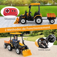 Load image into Gallery viewer, 12V Tracteur lectrique Enfants avec Pelle&amp;Remorque Amovible Vhicule lectrique  6 Roues avec Tlcommande &amp; Musique 3-6 km/h pour 3-8 Ans Jaune/Vert -