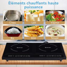 Load image into Gallery viewer, Double Plaque de Cuisson Electrique en Vitrocramique 1800W+1800W 2 Zones 8 Niveaux de Temprature/Puissance Variables Noir -