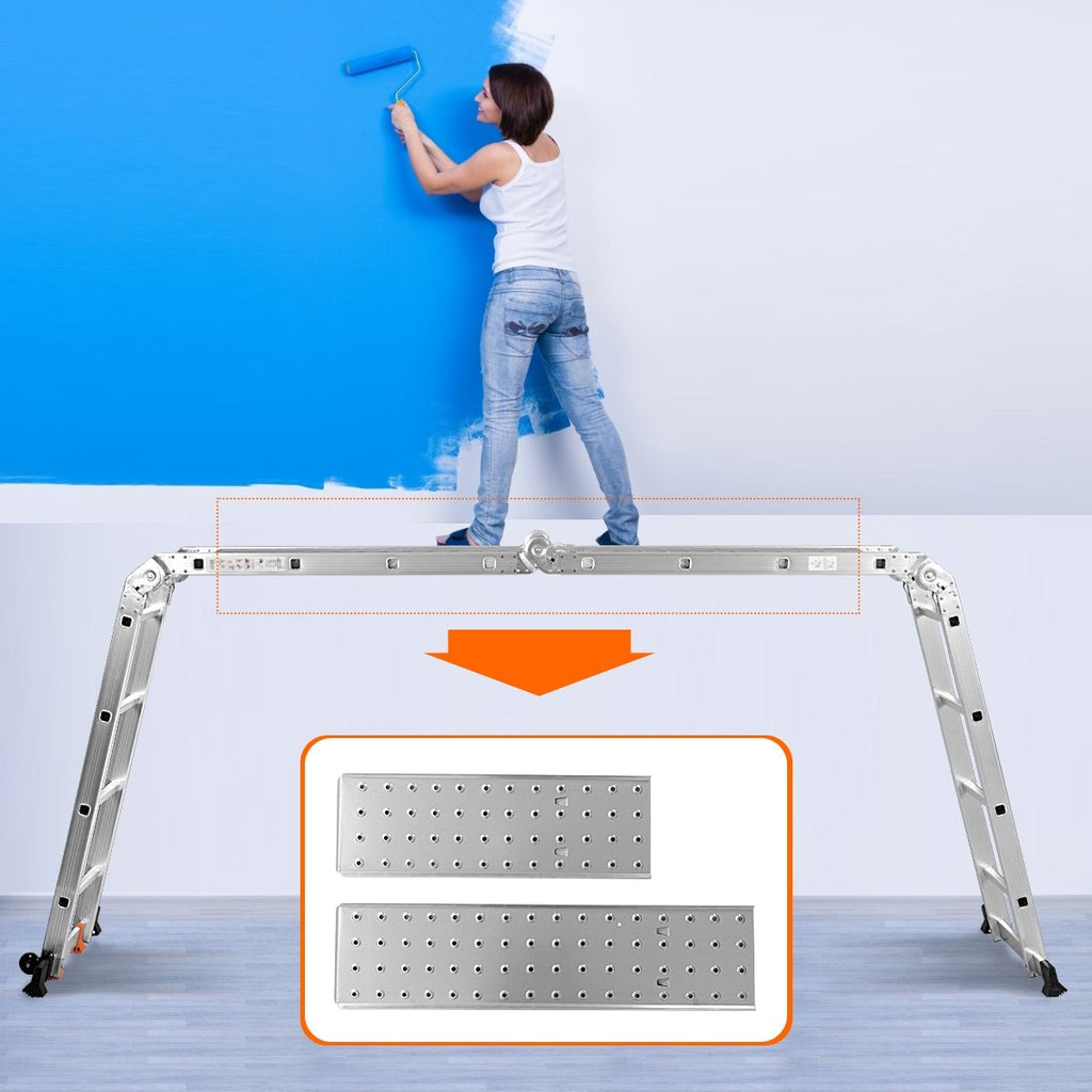 Échelle Polyvalente 5 en 1 avec 2 Montants 4 Plis 15 Echelons Pliable et Multifonction Capacité 150kg en Aluminium -