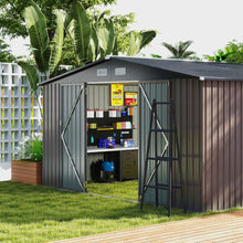 Load image into Gallery viewer, Abri de Stockage Extrieur Grand Hangar  Outils avec Design de Toit Inclin Portes Fermables avec Cls 4 Arations 350x350x198cm Gris -