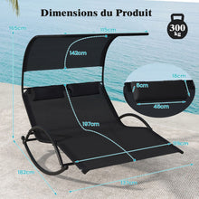 Load image into Gallery viewer, Chaise Longue Double Chaise  Bascule pour 2 Personnes 2 Appui-T锚tes Amovibles Cadre en Mtal Robuste Lit de Repos Ergonomique 2 Places Gris/Noir/Beige -