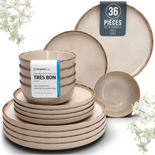Load image into Gallery viewer, Ensemble Vaisselle en Grès 12 Personnes Rustique 36 pièces - Service de Table Rustique, Lavable au Lave-Vaisselle - Ensemble de Bols et Assiettes - Vaisselle de Table Pure Living en beige