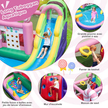 Load image into Gallery viewer, 9 en 1 Ch芒teau Gonflable en Forme Bonbons avec Toboggan Maison de Saut Gonflable avec Pistolet  Eau Charge 90kg pour 2 Enfants de 3-10 Ans -