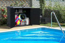 Load image into Gallery viewer, Duramax StoreAway 1200L Plastic Garden Shed/ Flat Lid,Outdoor Storage Shed,Wheelie Bin Hideaways,Wheelie bin box,Durable Construction,Ideal for Bikes,BBQs &amp; 2x 240L Bins,145x85x125 cm,Brown