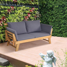 Load image into Gallery viewer, Chaise Longue Convertible avec Coussin Canapé de Jardin 2 en 1 en Bois d’Acacia avec Accoudoir Réglable pour Patio Piscine Jardin Blanc/Gris/Bleu/Rouge -
