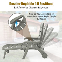 Load image into Gallery viewer, Chaise Longue Pliable Dossier Inclinable  5 Positions avec Roues Intgres pour Terrasse Jardin Piscine 150 kg Gris/Blanc/Bleu -