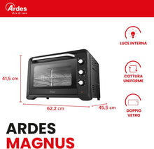 Load image into Gallery viewer, ARDES - AR6264PB Four électrique ventilé Capacité de 64 litres avec lumière interne 6 fonctions de cuisson minuterie double vitrage avec accessoires MAGNUS, Noir