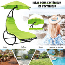 Load image into Gallery viewer, Bain de Soleil  Bascule Transat Suspendu avec Pare-Soleil &amp; Coussin Hamac Charge 150KG 184 cm x 147 cm x 187 cm Vert -
