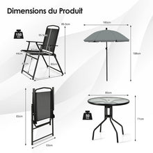 Load image into Gallery viewer, Ensemble Salon de Jardin 6 Pcs 4 Chaises Pliantes Table Basse en Verre et Parasol pour Terrasse Piscine Cour Noir -