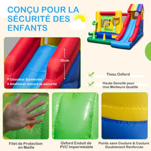 Load image into Gallery viewer, Château Gonflable à Thème Arc-en-ciel 7 en 1 avec Ventilateur Double Toboggans Piscine à Balles Panier de Basket Charge 90kg -