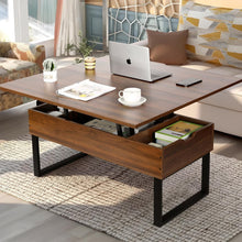 Load image into Gallery viewer, VOWNER Table Basse Relevable, Table de Salon Multifonctionnelle 3 en 1 avec Rangement Caché, Table Basse Convertible Manger de Salon, Couleur Noyer