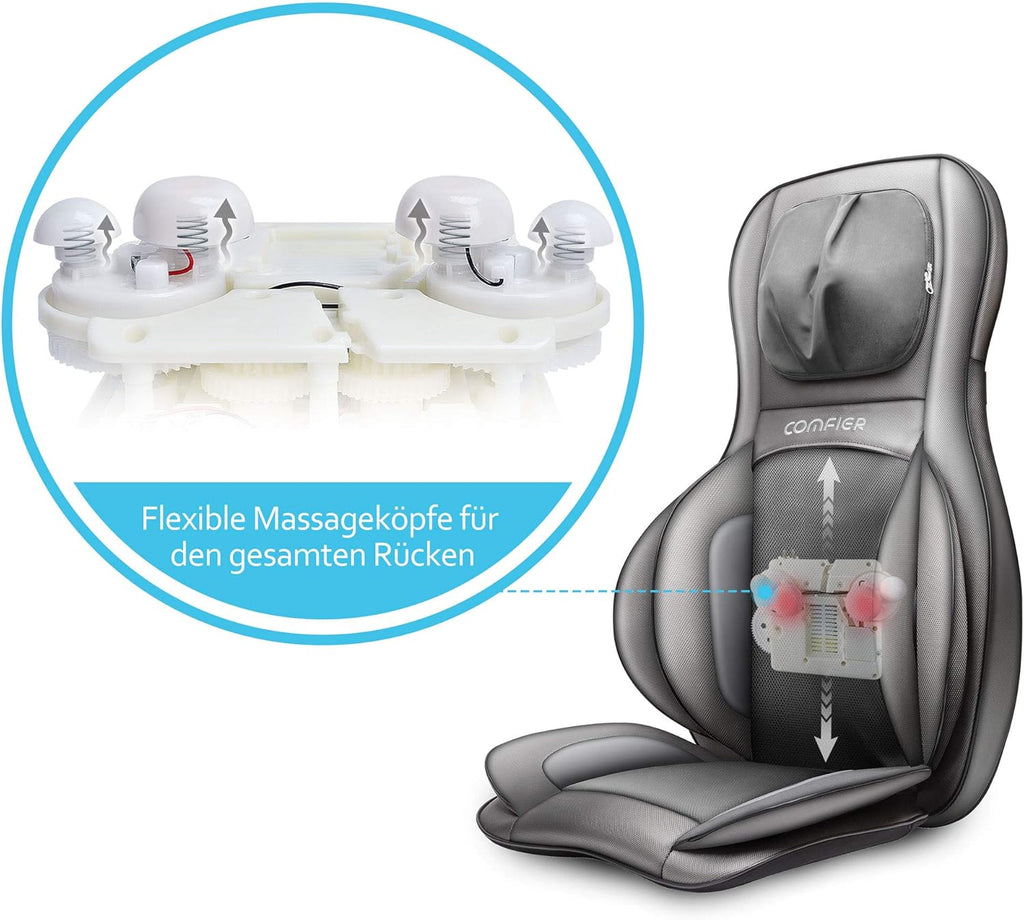 COMFIER Siège Massant Shiatsu avec Compression et Roulement - Masseur de Dos avec Chaleur, Chaise Massage de pétrissage pour Le Dos, Le Cou et Les épaules, Cadeau Papa Maman Femme Homme