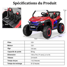 Load image into Gallery viewer, Voiture lectrique Enfant 12 V Tlcommande pour 3-8 Ans 2 Vitesses Ressort de Suspension Charge 59KG 118x74x71CM Noir/Rose/Rouge -