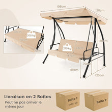 Load image into Gallery viewer, Balancelle d'Extrieur Convertible 2 Places avec Lit Plat Hamac de Terrasse avec Auvent Rglable et Coussin Amovible Pour Jardin -