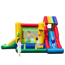 Load image into Gallery viewer, Ch芒teau Gonflable  Thme Arc-en-ciel 7 en 1 avec Ventilateur Double Toboggans Piscine  Balles Panier de Basket Charge 90kg -